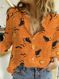 Amelie | Verspielte Halloween Bluse mit Katzenmotiv