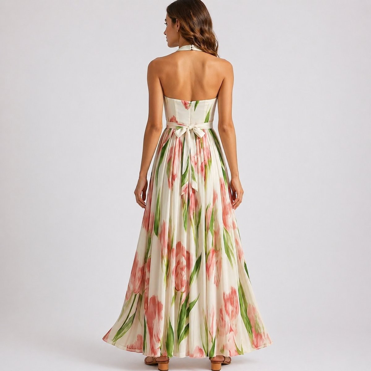Karolin | Elegantes Herbsthochzeits-Maxikleid mit Aquarell-Blumenmuster