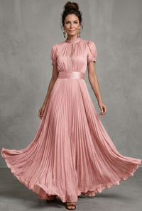 Amelie | Stilvolles und feminines Falten Maxikleid mit Spitzenbesatz