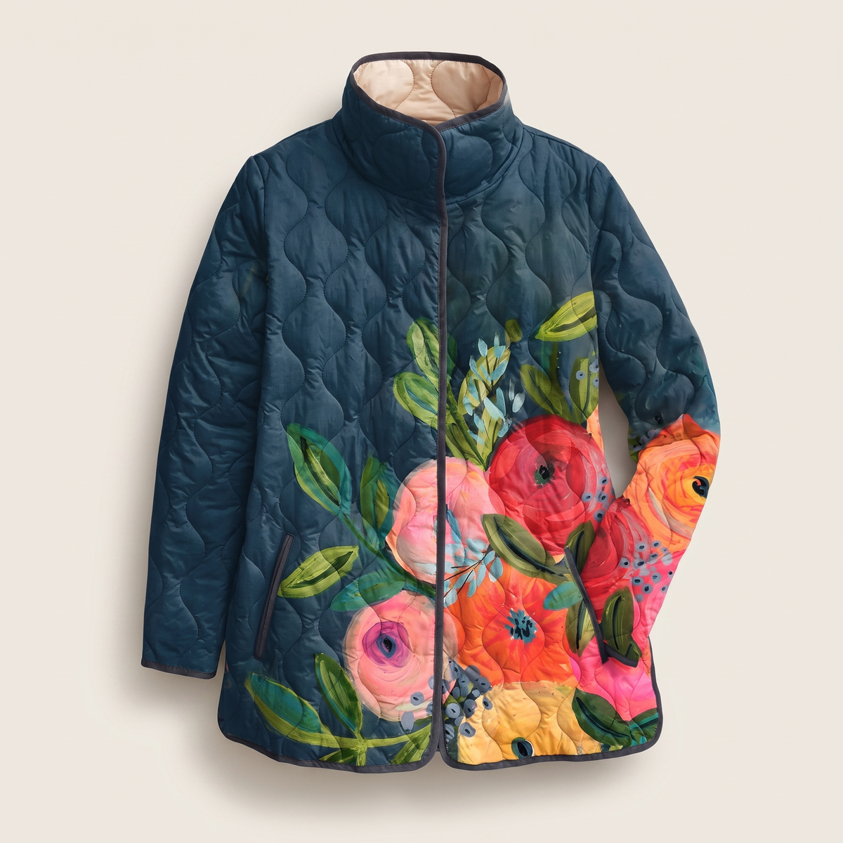 Mira | Quilted Jacket – Eleganter Blumenprint für Damen