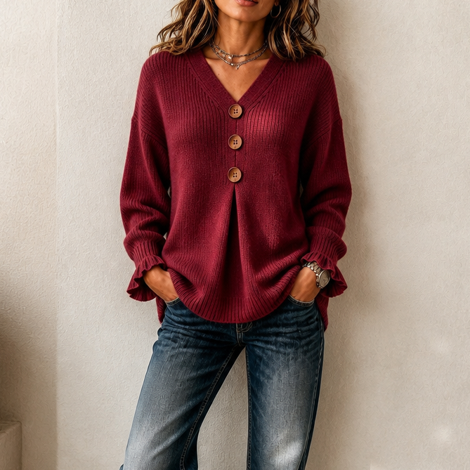 Vessa | V-hals Gebreide Trui met Relaxed Fit