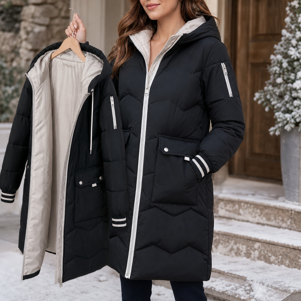 Cozyelle | Hooded Mid-Length Puffer Coat – Warm en Stijlvol voor Vrouwen
