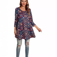 Amelie | Bequemes A-Linien Mandala-Tunika Oberteil