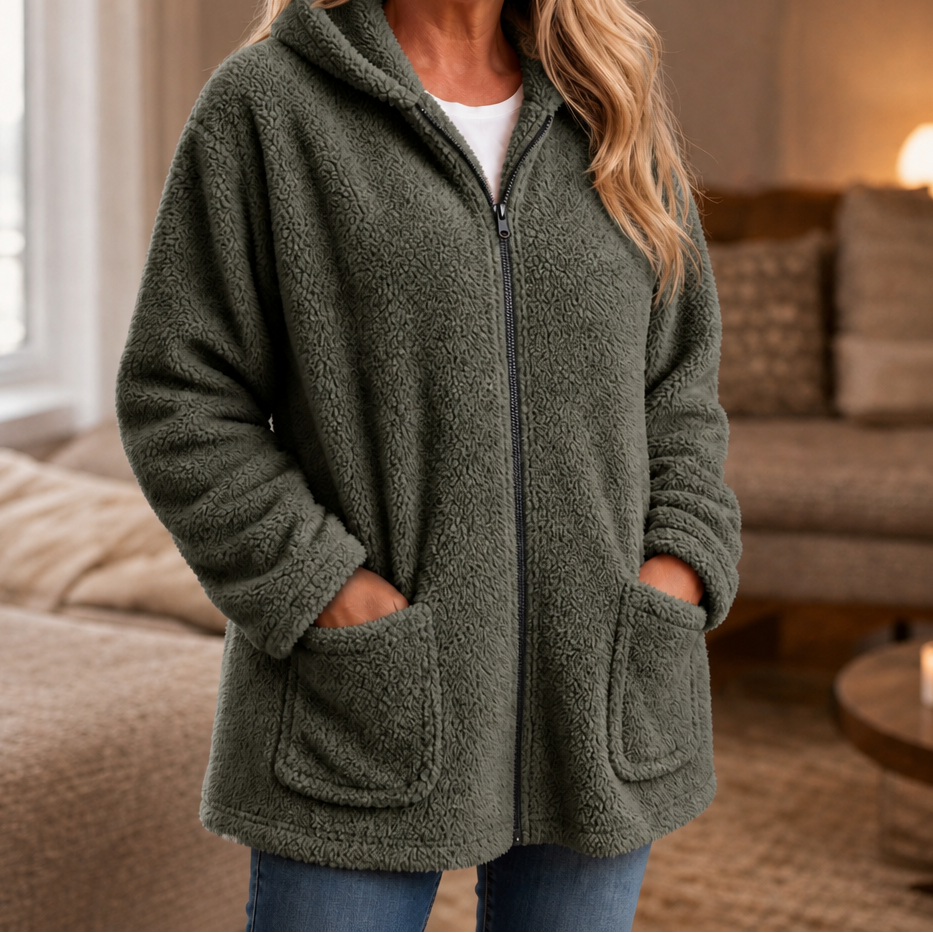Cozelle | Plush Hooded Oversized Zip-Up Jacket