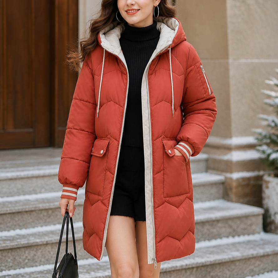 Cozyelle | Hooded Mid-Length Puffer Coat – Warm en Stijlvol voor Vrouwen