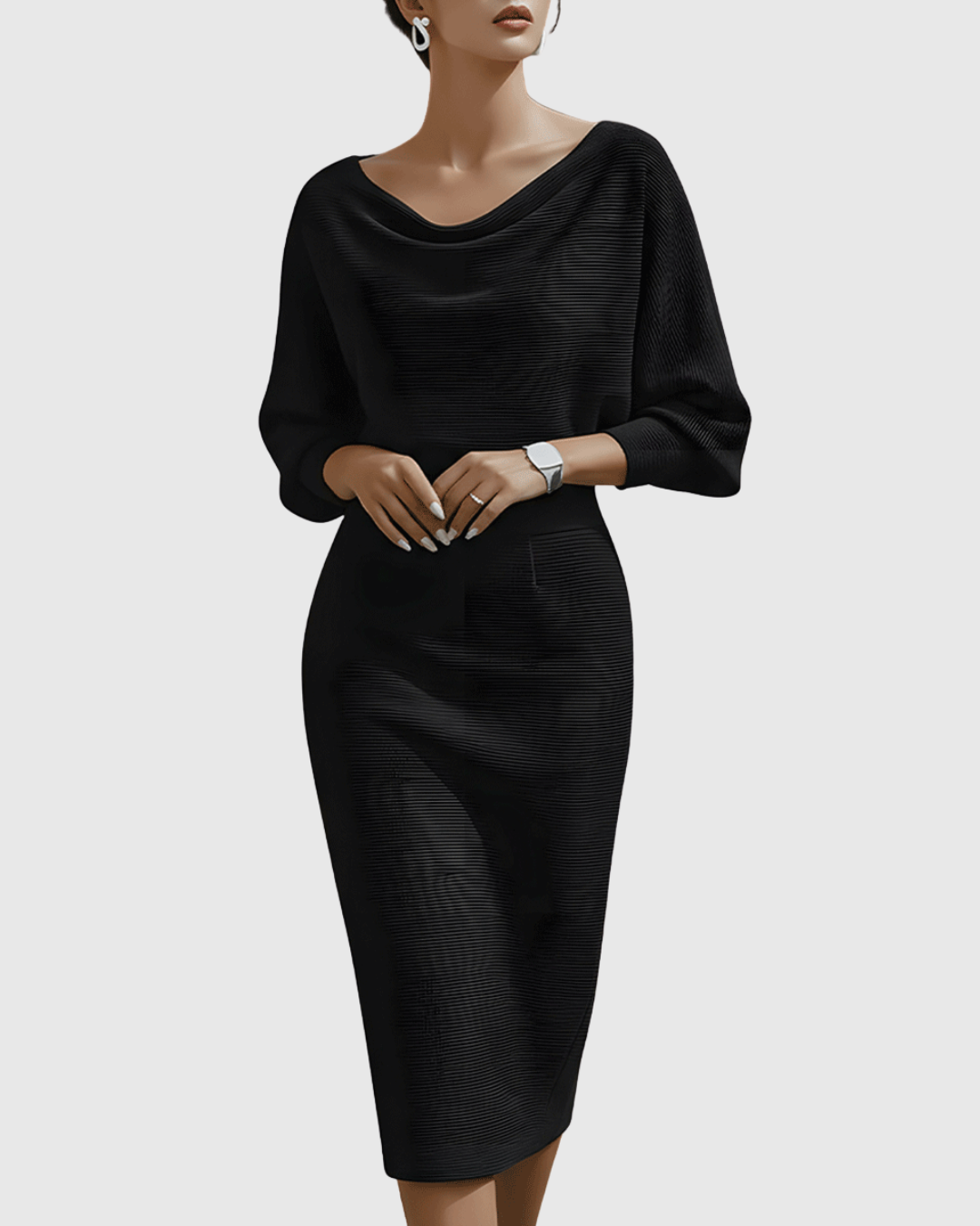 Adele | Elegantes, Fließendes &amp; Raffiniertes Midikleid mit Fledermausärmeln 0