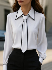 Victoria | Elegante und professionelle Bluse mit Kontrastbesatz