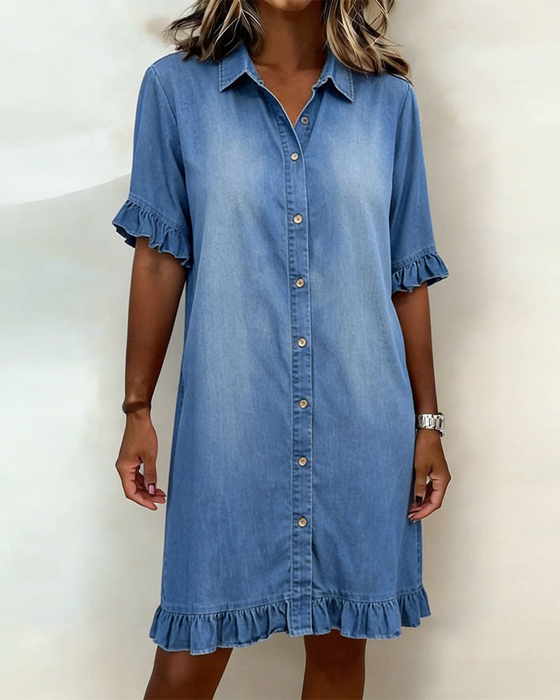 Alfie | Atmungsaktives, Elegantes Damenkleid – Gerafftes Jeanskleid für Komfort und Stil 0