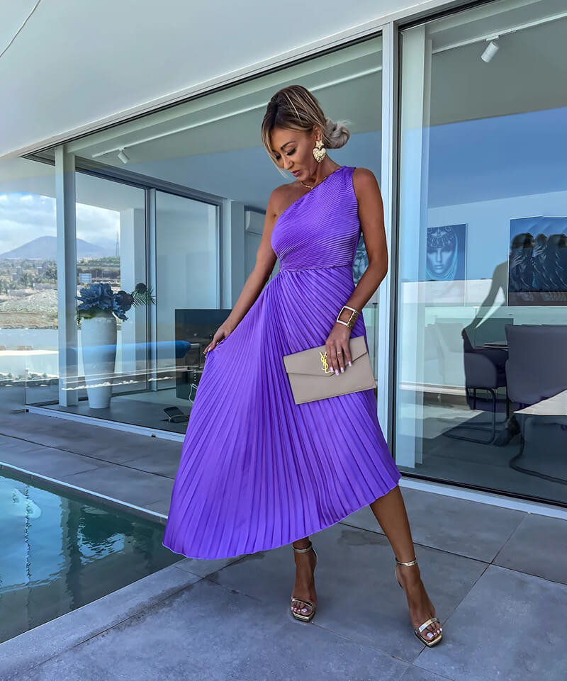 Alyssa | Hochzeitsgästekleid One-Shoulder Midi Figurbetont Elegant Stilvoll 3