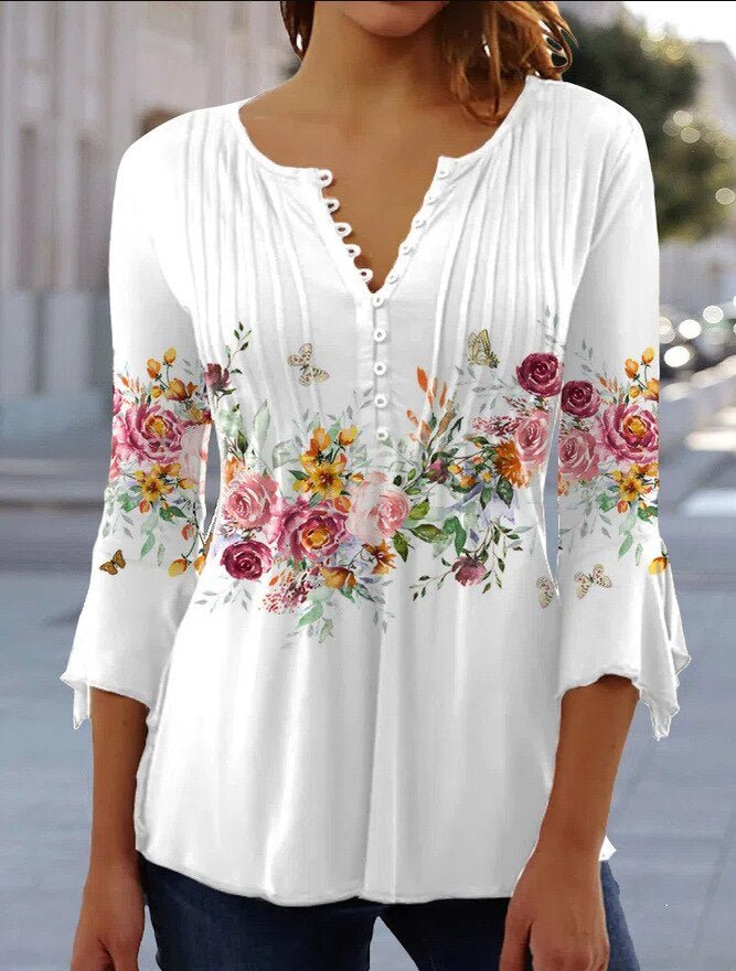 Amelia | Elegante und atmungsaktive Henley-Bluse mit Blumenmuster 1