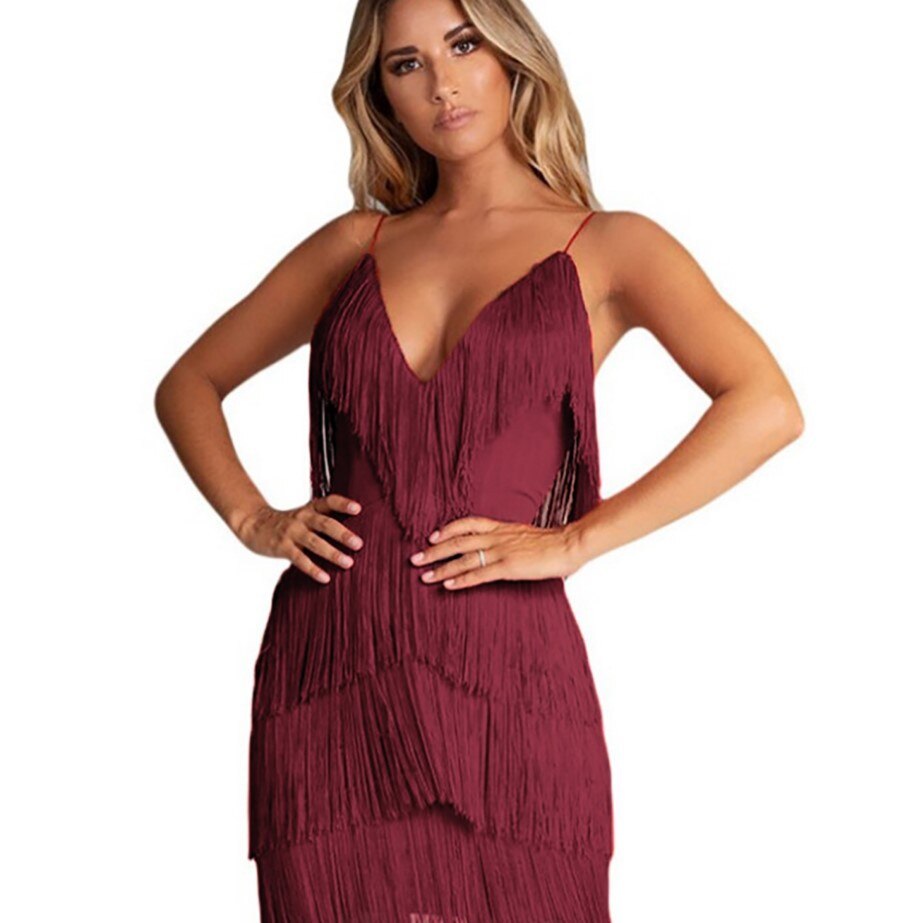 Angelika | Aufregendes Und Elegantes Damen-Fransenkleid Mit Tiefem V-Ausschnitt 3