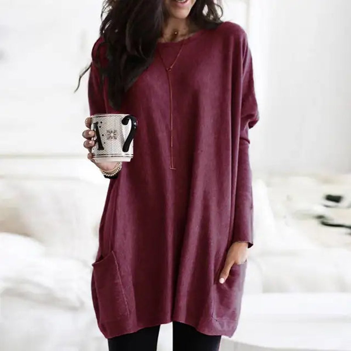 Aria | Oversized Damen-Tunika-Pullover mit langen Ärmeln und Taschen in Übergröße 1