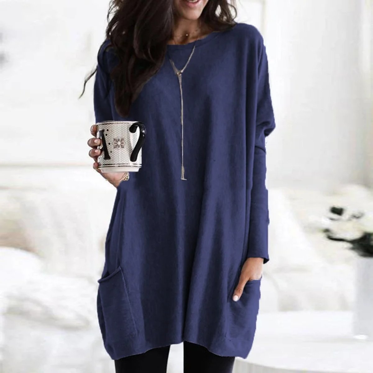 Aria | Oversized Damen-Tunika-Pullover mit langen Ärmeln und Taschen in Übergröße 10