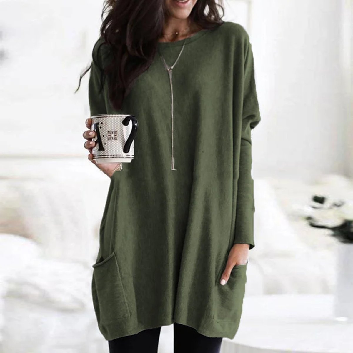 Aria | Oversized Damen-Tunika-Pullover mit langen Ärmeln und Taschen in Übergröße 11