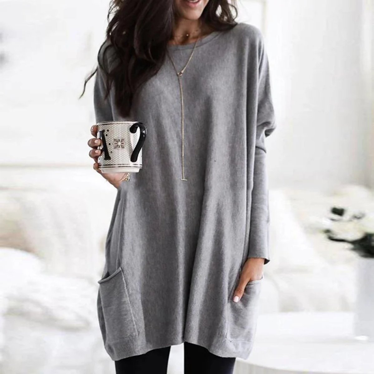 Aria | Oversized Damen-Tunika-Pullover mit langen Ärmeln und Taschen in Übergröße 13