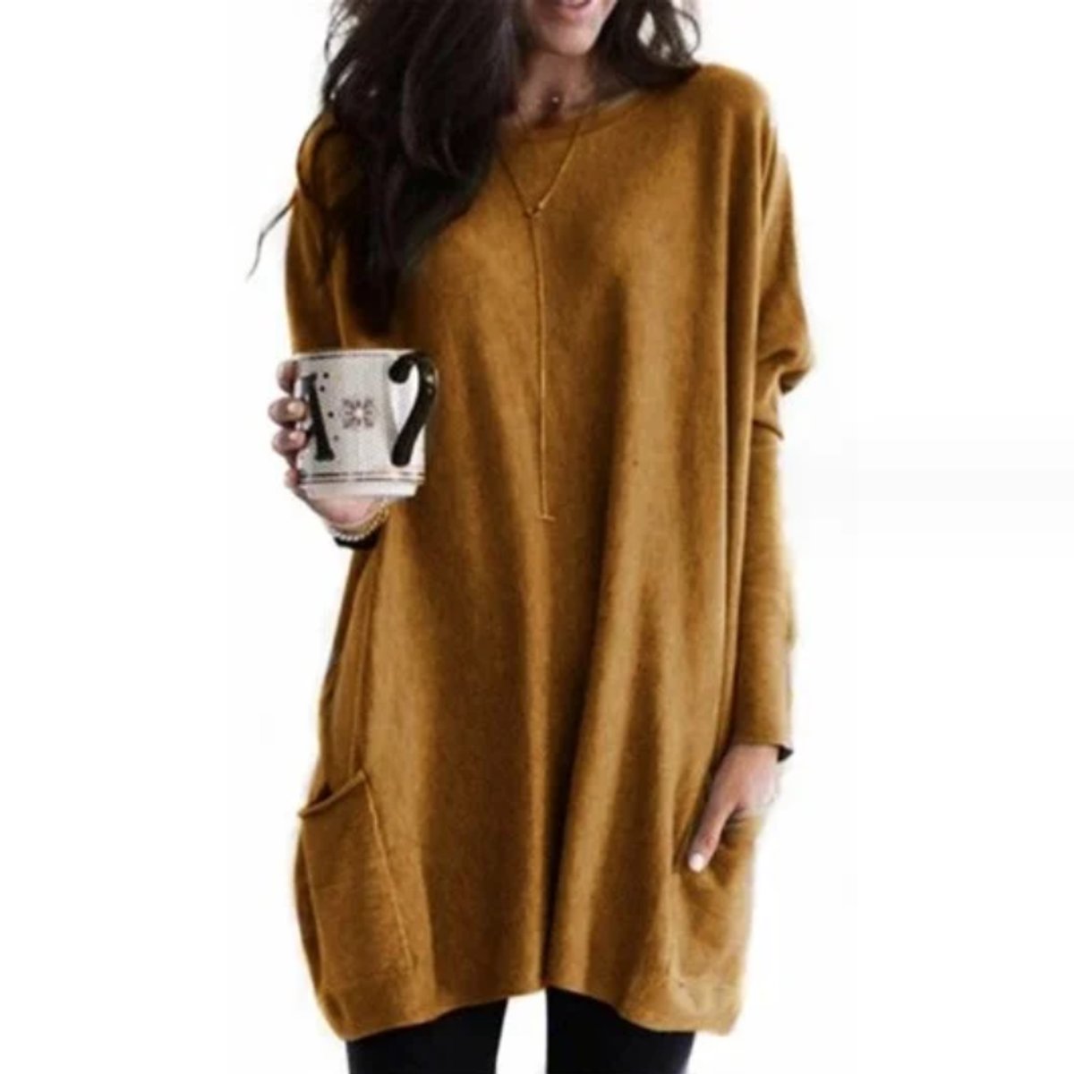 Aria | Oversized Damen-Tunika-Pullover mit langen Ärmeln und Taschen in Übergröße 14