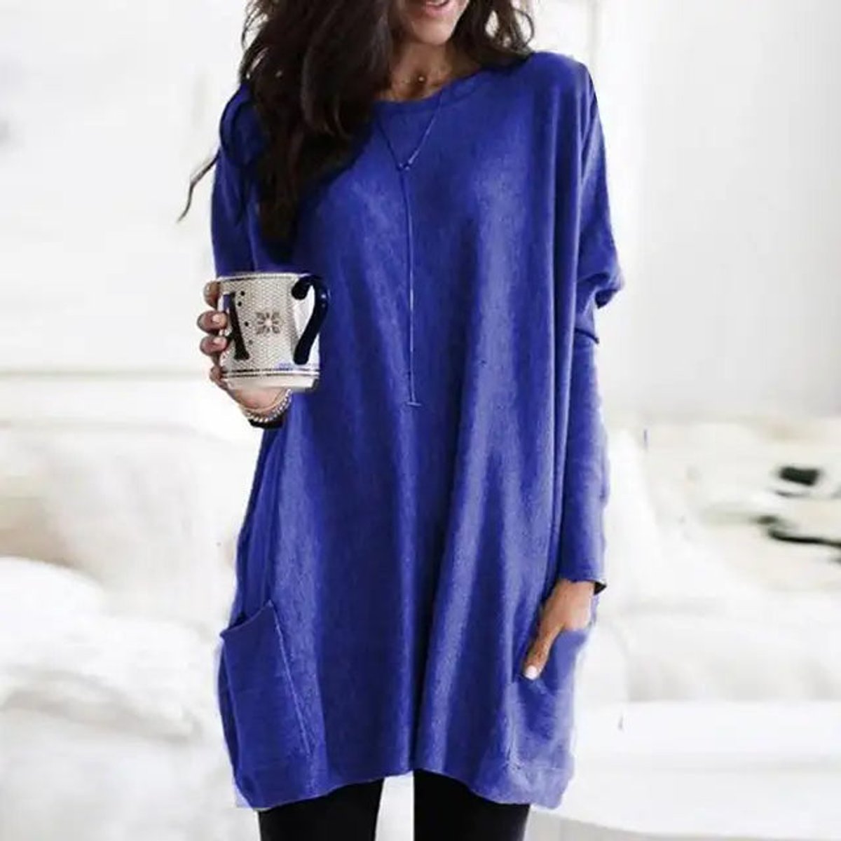 Aria | Oversized Damen-Tunika-Pullover mit langen Ärmeln und Taschen in Übergröße 5