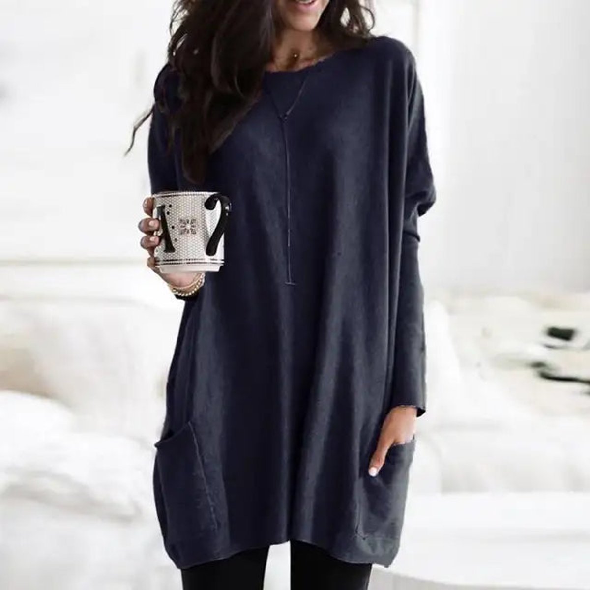 Aria | Oversized Damen-Tunika-Pullover mit langen Ärmeln und Taschen in Übergröße 6