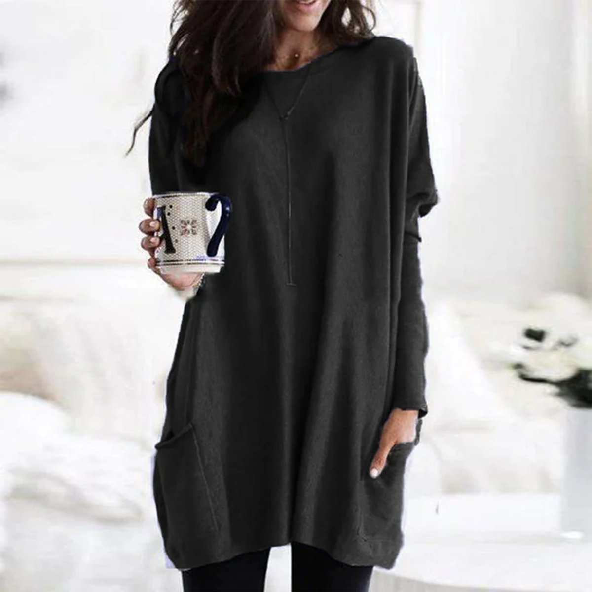 Aria | Oversized Damen-Tunika-Pullover mit langen Ärmeln und Taschen in Übergröße 9