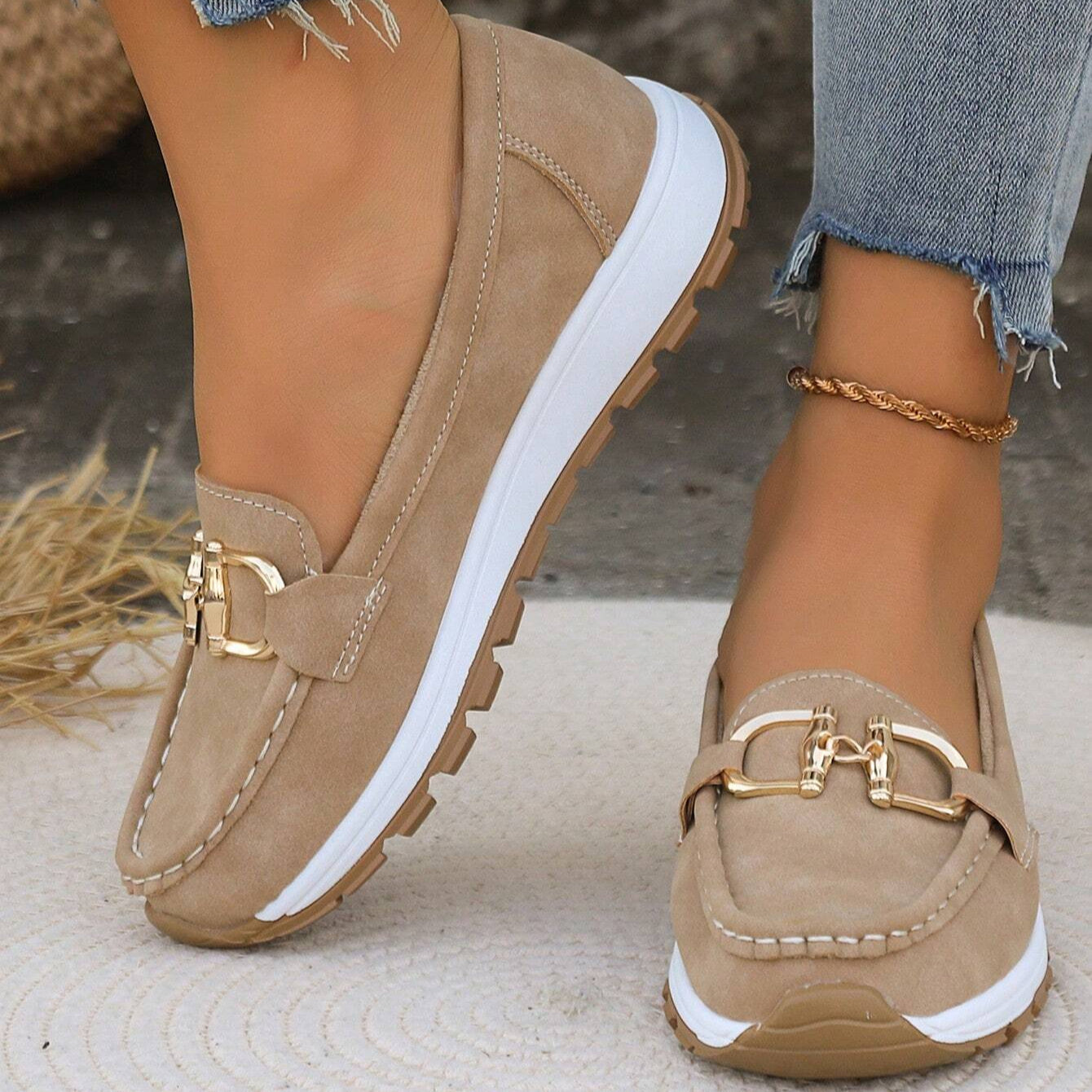 Azelia | Elegante Damen Loafer mit Goldfarbener Schnalle – Bequeme Penny Loafer Damen für Stil und Komfort 1