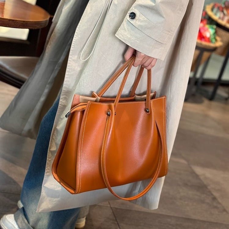 Beverly | Minimalistische Tragetasche aus veganem Leder mit Kontrastnähten 5