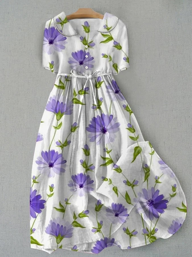 Brelia | Vintage Blumen Damenkleid mit Verstellbarer Taille 0