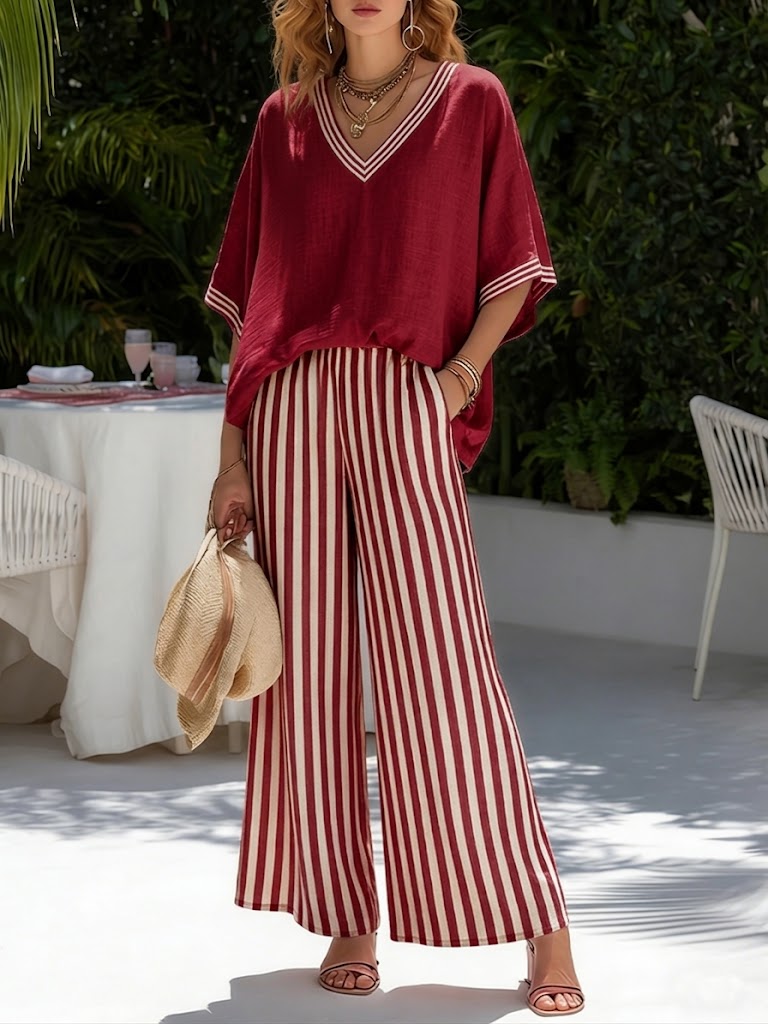 Brynn | Bequemes, Elegantes Damen Set – V-Ausschnitt & Weite Beine für Stil und Komfort 0