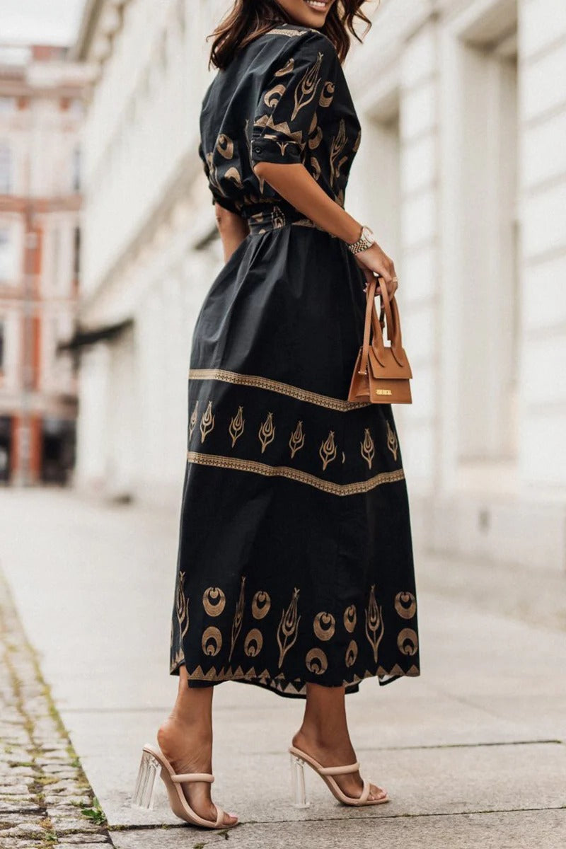 Cassandra | Elegantes, Bedrucktes &amp; Vielseitiges Damen Midikleid mit Kragen 1