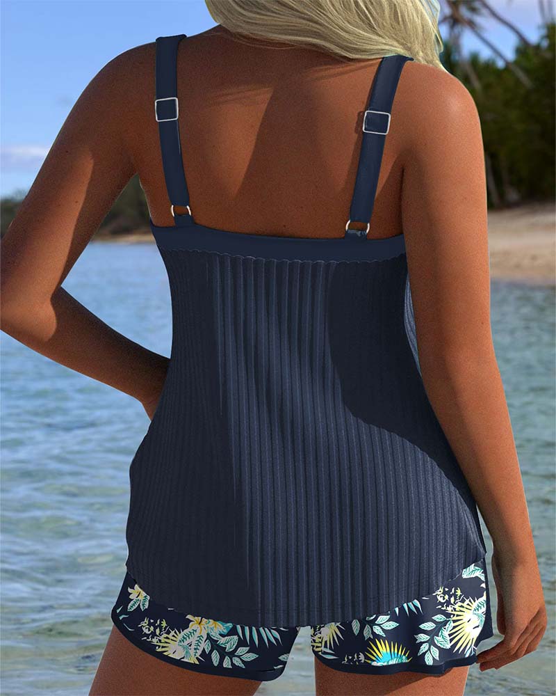 Cassandra | Women's Tankini Swimwear Tummy Control Striped Set with Shorts 1