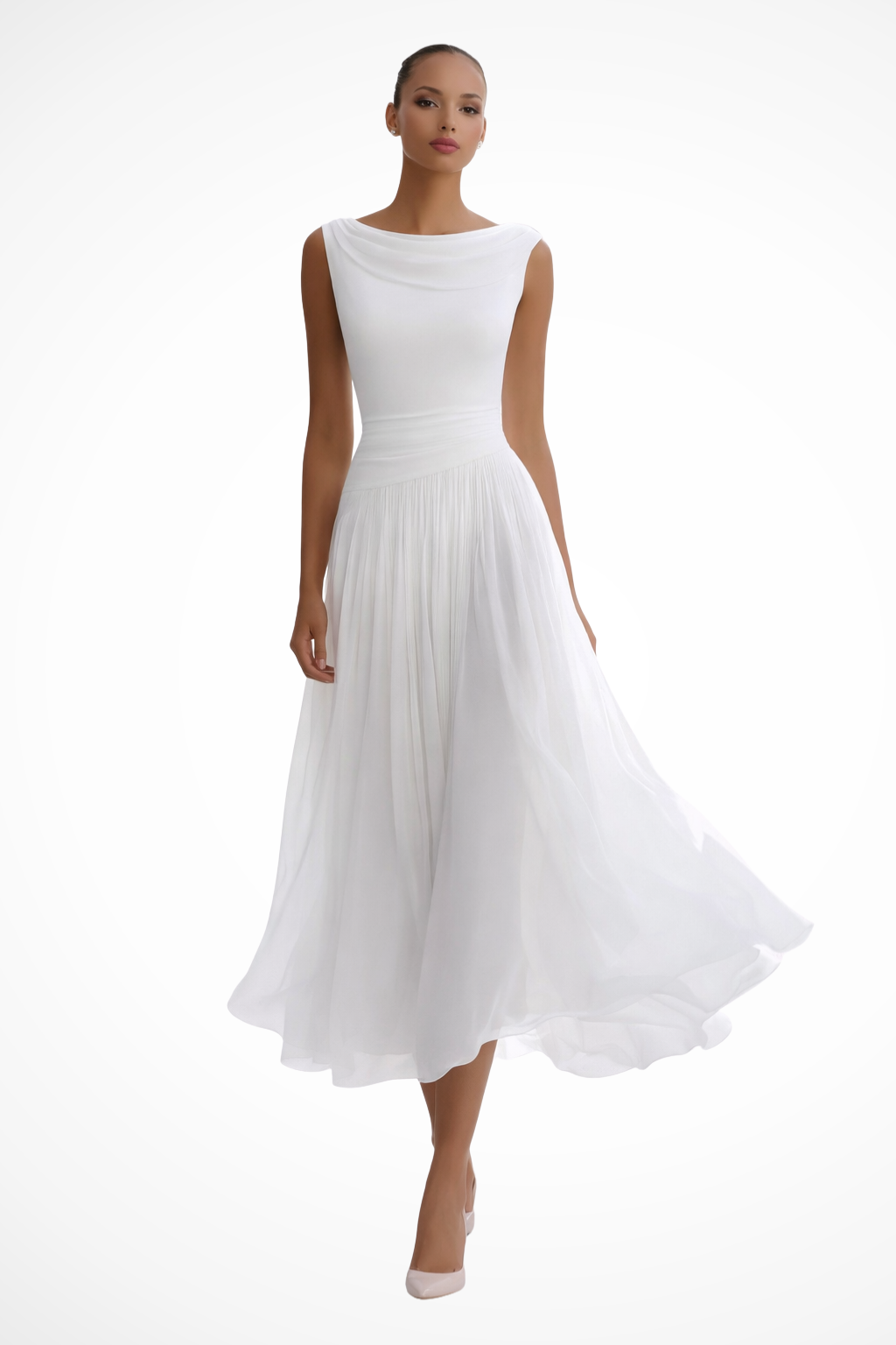 Celeste | Elegantes, Plissiertes & Ärmelloses Damen Midikleid 0