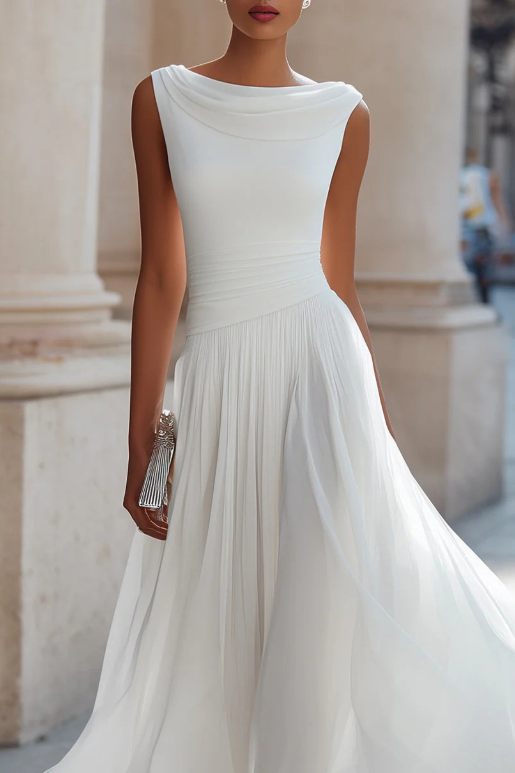 Celeste | Elegantes, Plissiertes & Ärmelloses Damen Midikleid 1