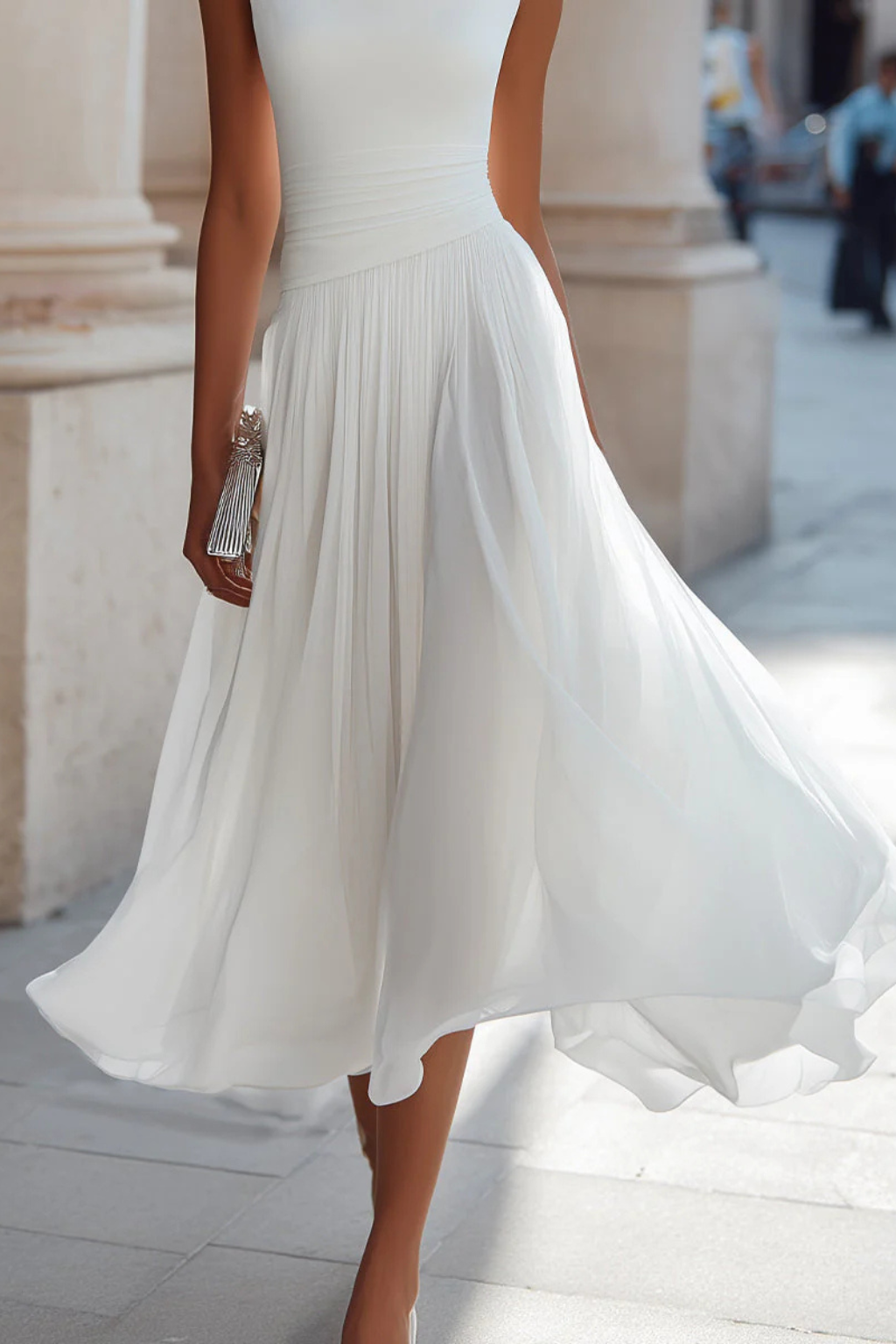Celeste | Elegantes, Plissiertes & Ärmelloses Damen Midikleid 3
