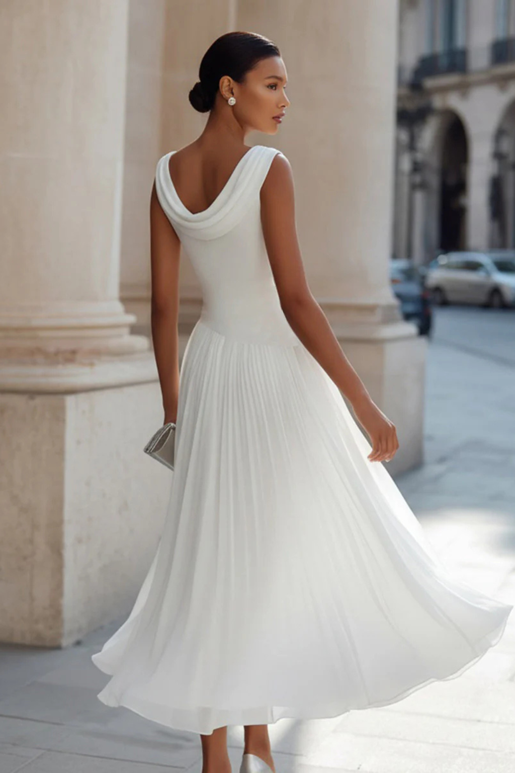 Celeste | Elegantes, Plissiertes & Ärmelloses Damen Midikleid 4