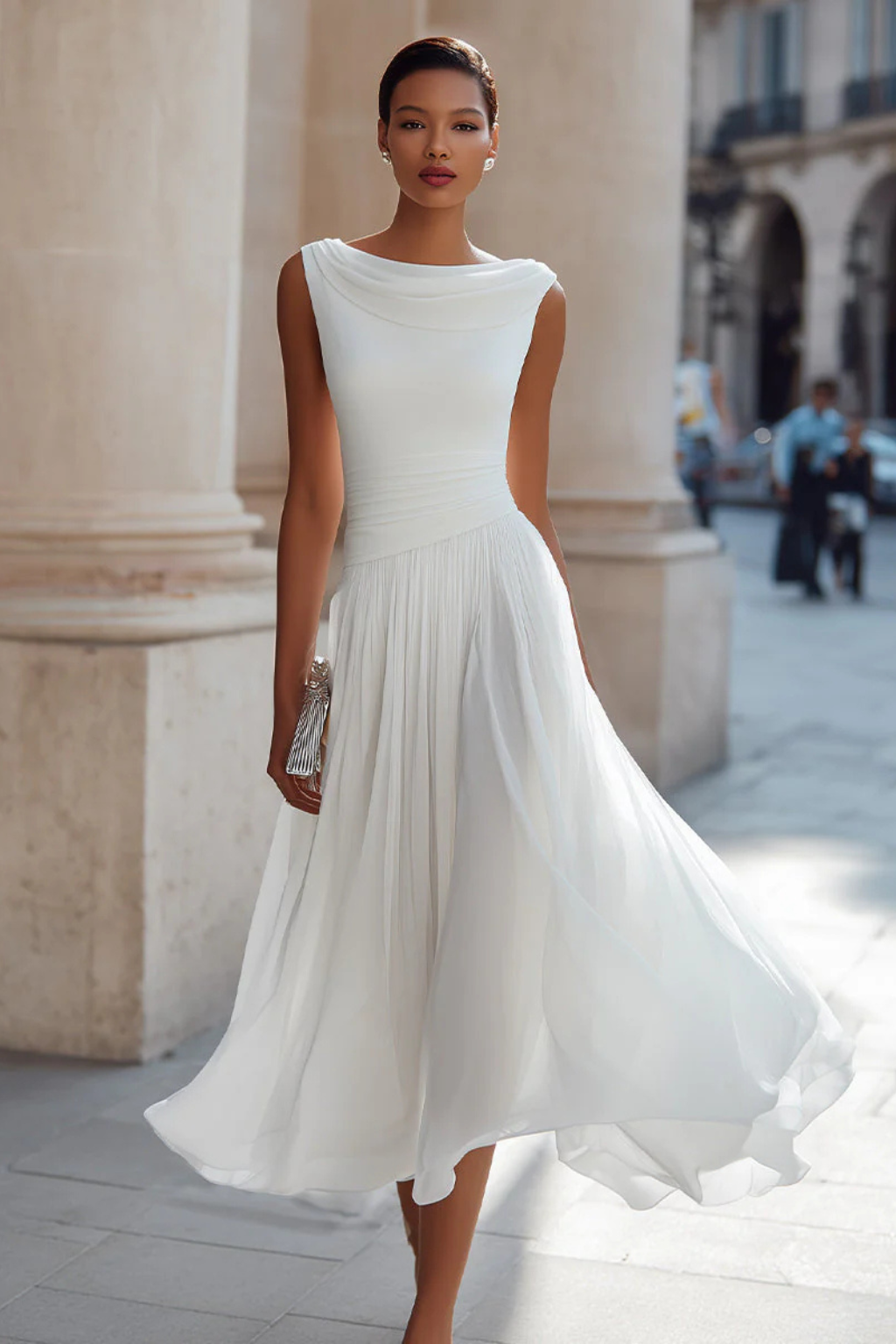 Celeste | Elegantes, Plissiertes & Ärmelloses Damen Midikleid 5
