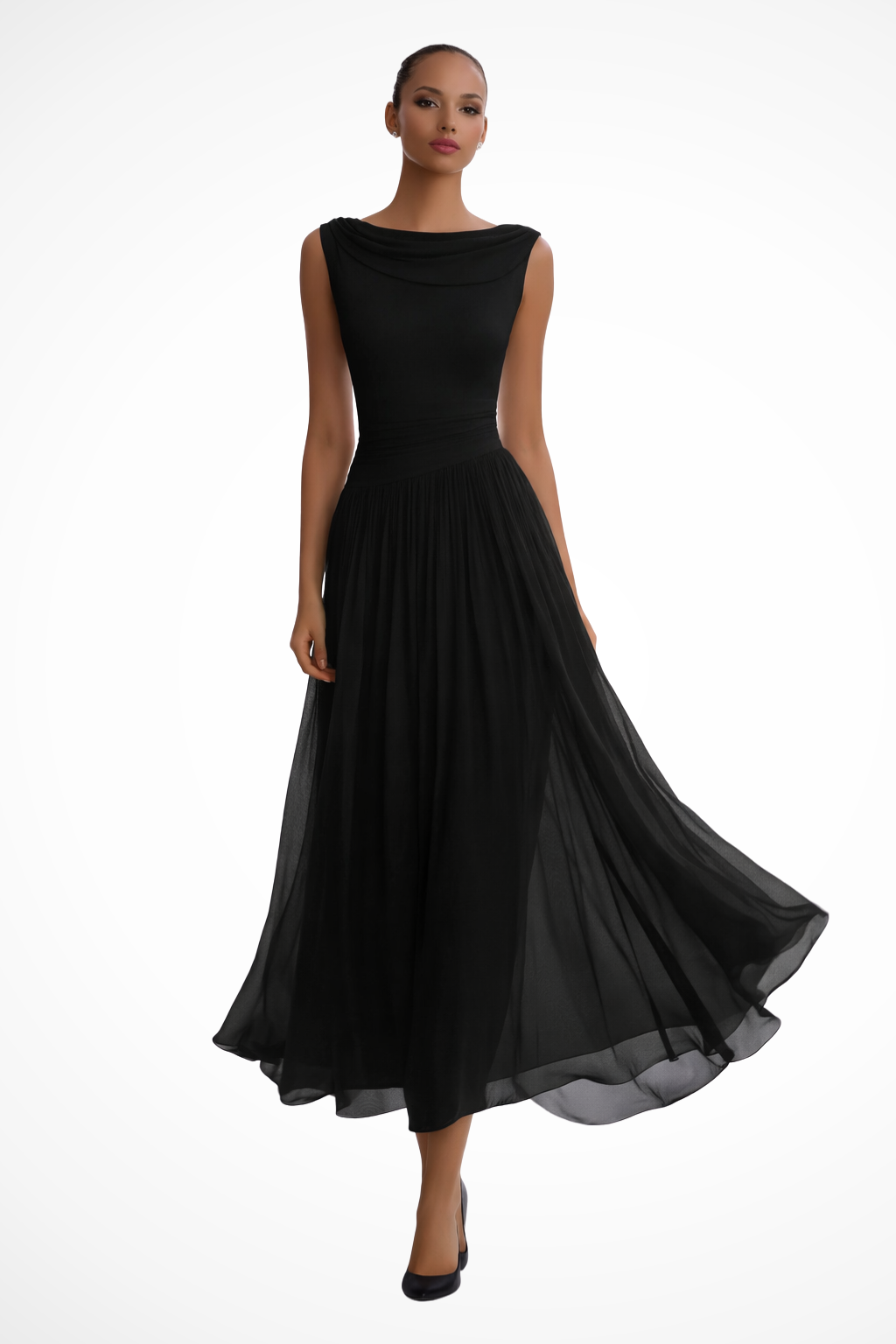 Celeste | Elegantes, Plissiertes & Ärmelloses Damen Midikleid 6