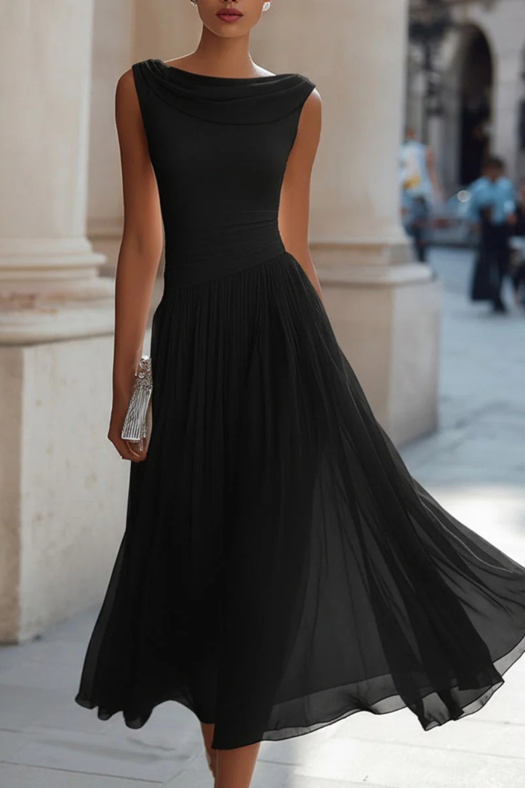 Celeste | Elegantes, Plissiertes & Ärmelloses Damen Midikleid 7