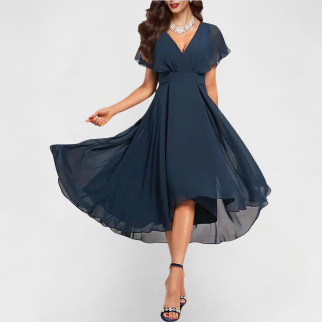 Celine | Elegantes, Fließendes &amp; Feminines Damen-Midikleid mit V-Ausschnitt 0