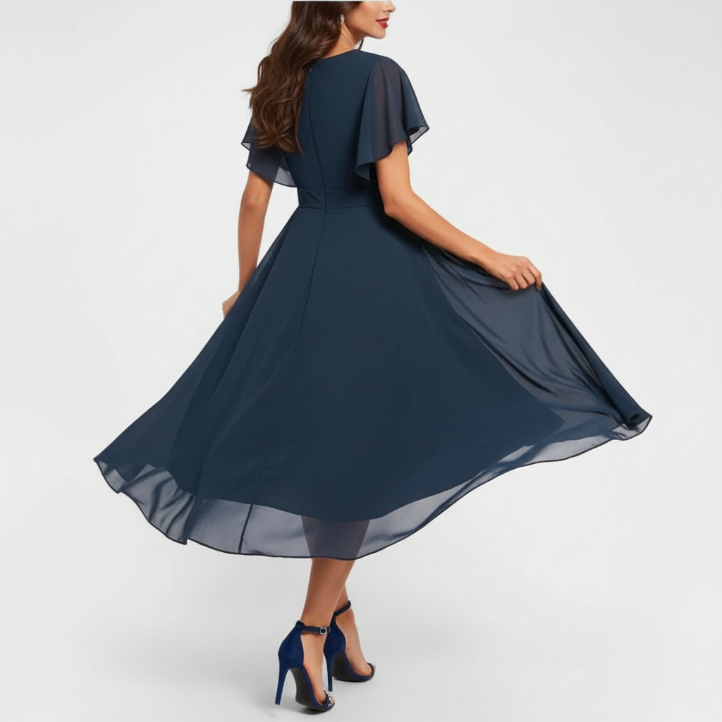 Celine | Elegantes, Fließendes &amp; Feminines Damen-Midikleid mit V-Ausschnitt 1