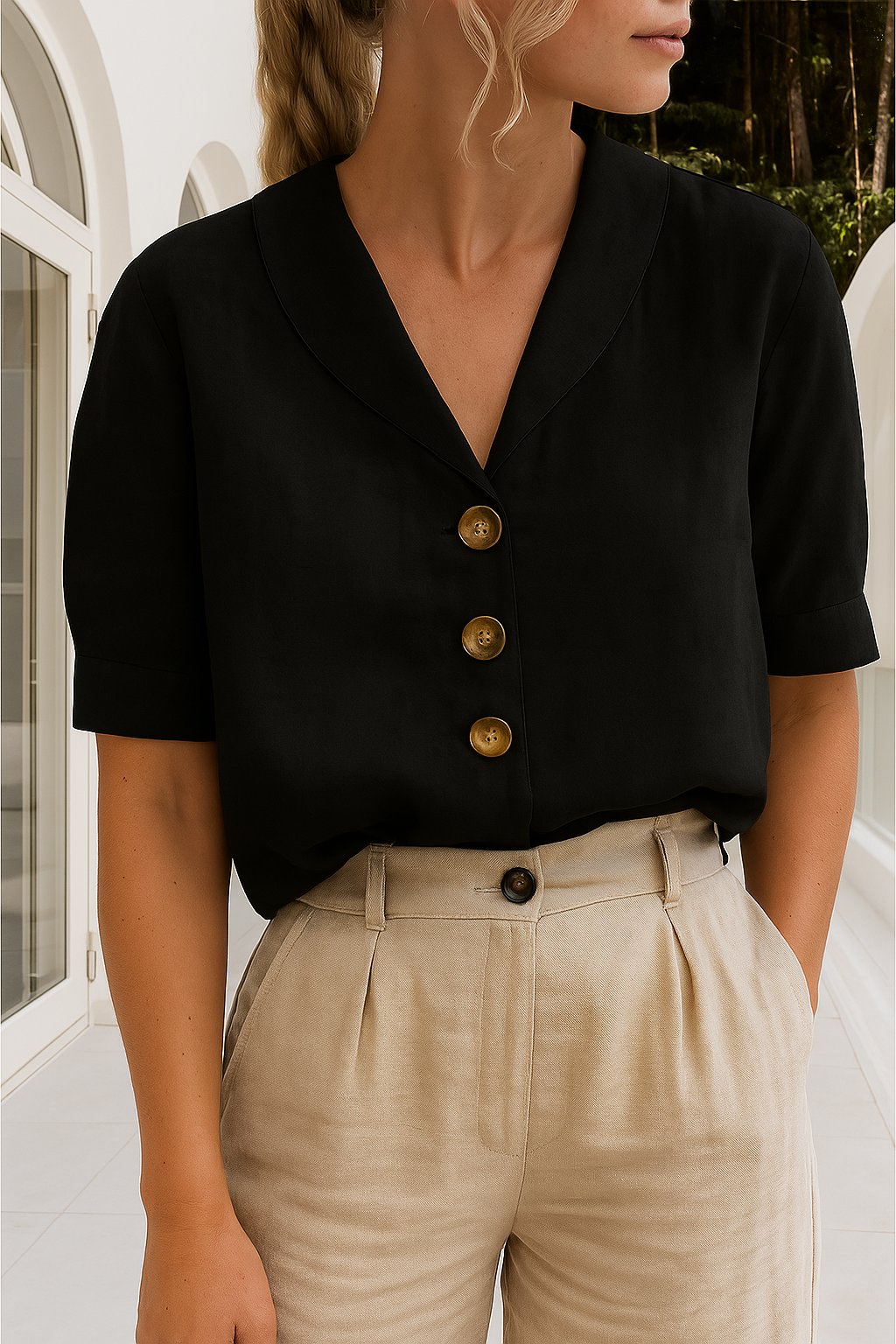 Charlotte | Bequeme und elegante Kurzarmbluse mit Kragen 2