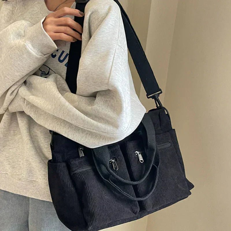 Claire | Cord-Tragetasche mit mehreren Fächern, die sich in eine wandelbare Tasche verwandeln lässt 1