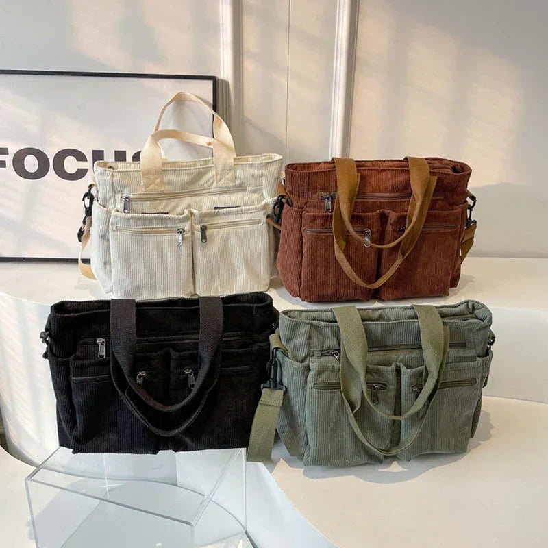 Claire | Cord-Tragetasche mit mehreren Fächern, die sich in eine wandelbare Tasche verwandeln lässt 5