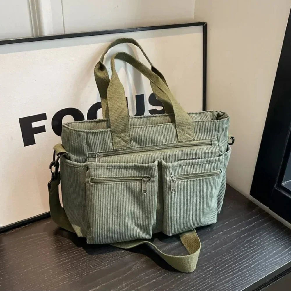 Claire | Cord-Tragetasche mit mehreren Fächern, die sich in eine wandelbare Tasche verwandeln lässt 6