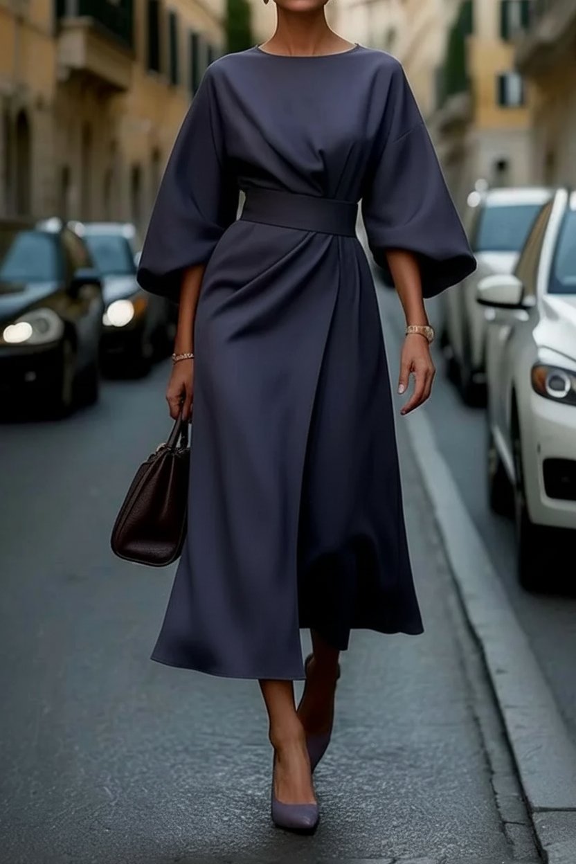 Clara | Elegantes Cocktailkleid in Midi-Länge mit Laternenärmeln und taillierter Silhouette 0