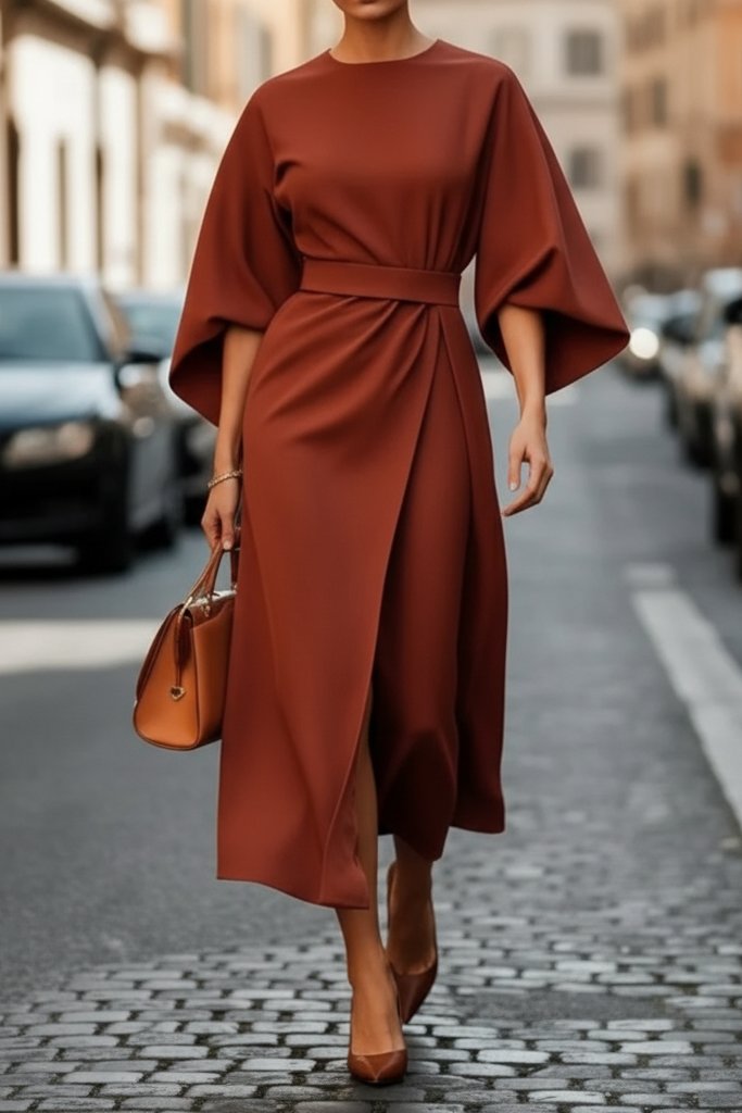 Clara | Elegantes Cocktailkleid in Midi-Länge mit Laternenärmeln und taillierter Silhouette 1