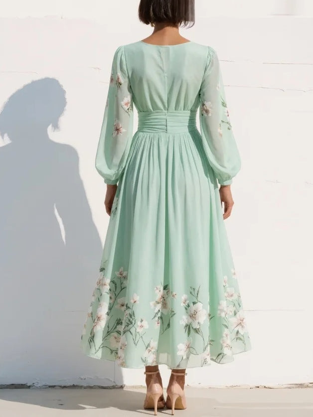 Clementina | Elegantes Blumengemustertes Damenkleid – V-Ausschnitt, Midi-Länge für Festliche Anlässe 1
