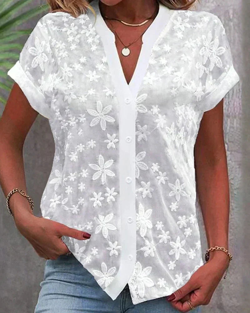 Cleo | Elegante Weiße Bluse Damen – Florale Spitze für Festliche Anlässe 0
