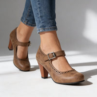 Isabella | Bequeme und elegante Mary Jane-Brogue Blockabsatz Pumps