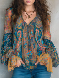 Katja | Elegante Chiffonbluse mit Rüschen und Paisley-Muster