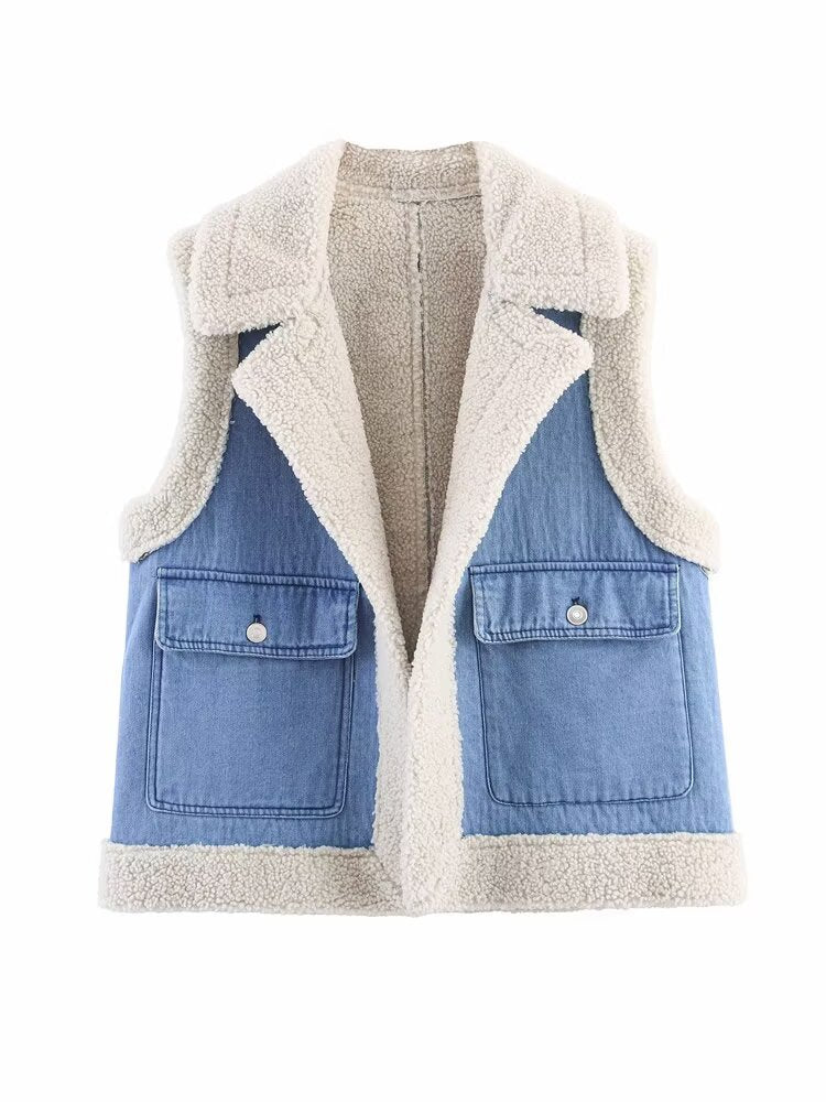 Damen Weste im Vintage-Style aus Denim mit Fleecefutter Drune 0