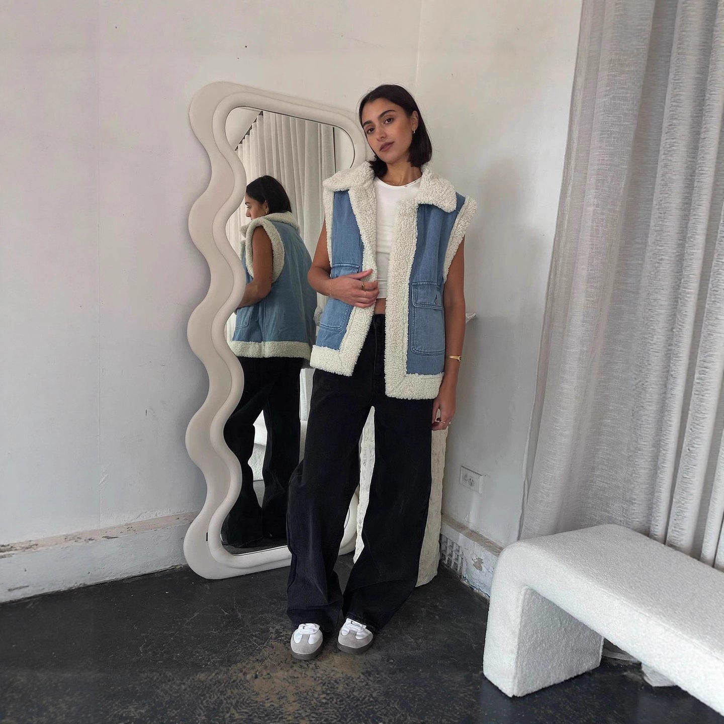 Damen Weste im Vintage-Style aus Denim mit Fleecefutter Drune 1